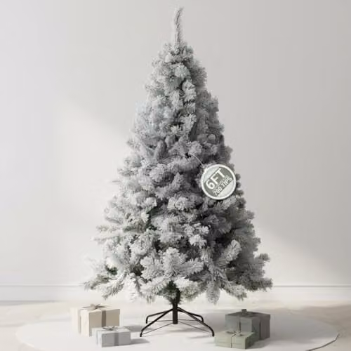 Pelle & Sol 6ft Snow Tipped Flocked Christmas Tree in White with Metal Stand