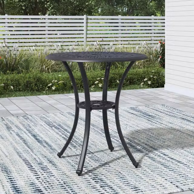 Breeins Black Metal Round Garden Dining Table, Diameter: 60 cm