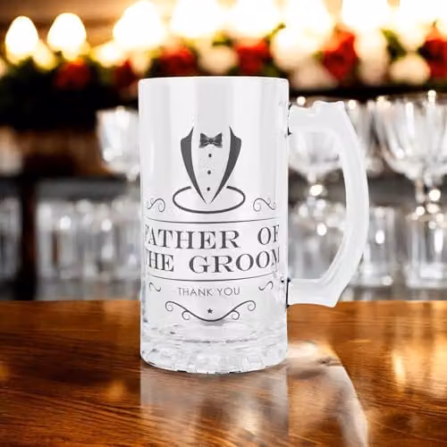 Purely Home Father of the Groom Glass Beer Stein, 450ml, Black and Transparent – 2