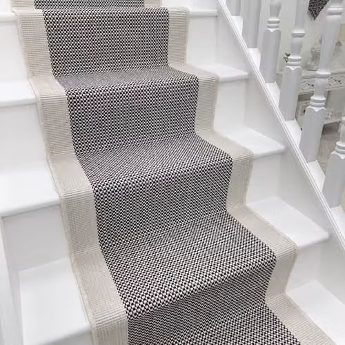 runrug Vichy Indoor/Outdoor Stair Runner Rug, Grey, W: 70 cm, L: 630 cm