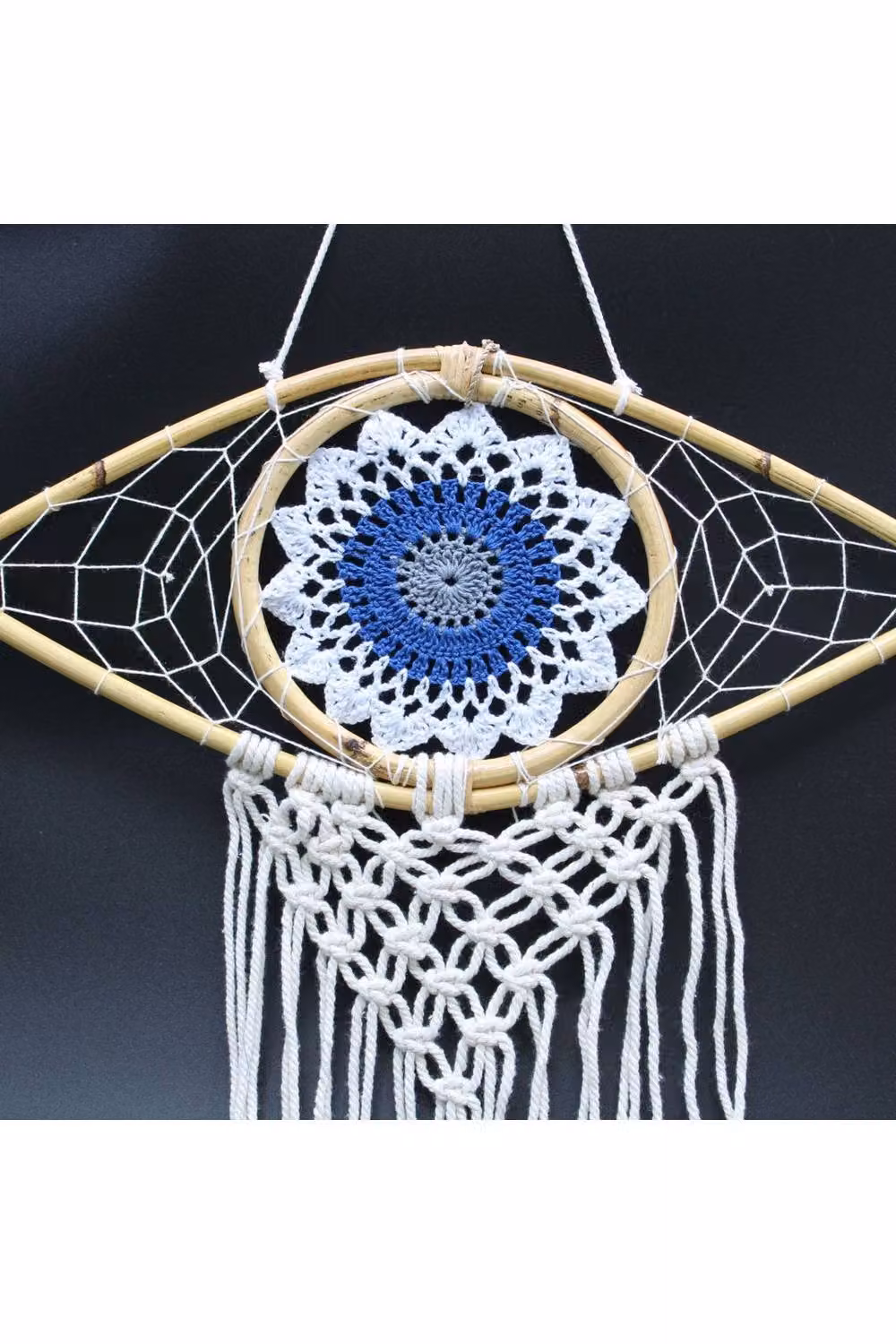 KDMD Protection Dream Catcher Med Macrame Evil Eye in White, Blue and Grey – 2