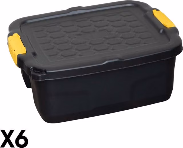 Samuel ALEXANDER Set of 6 Heavy Duty 24L Lockable and Stackable Plastic Storage Boxes with Lids and Handles in Black – 6