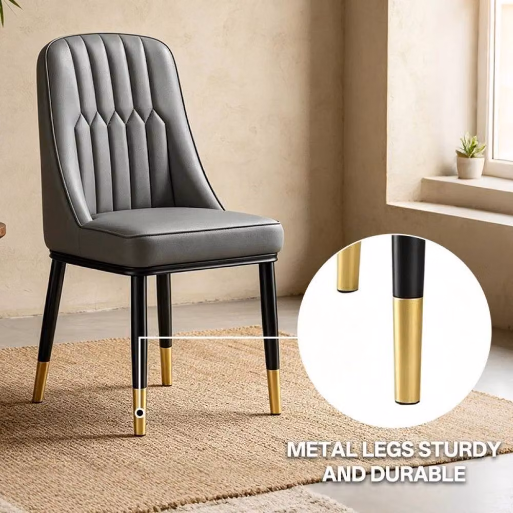 NESTLUNE Set of 2 Grey Modern Dining Chairs with Padded Synthetic Leather Seats and Metal Frame – 3