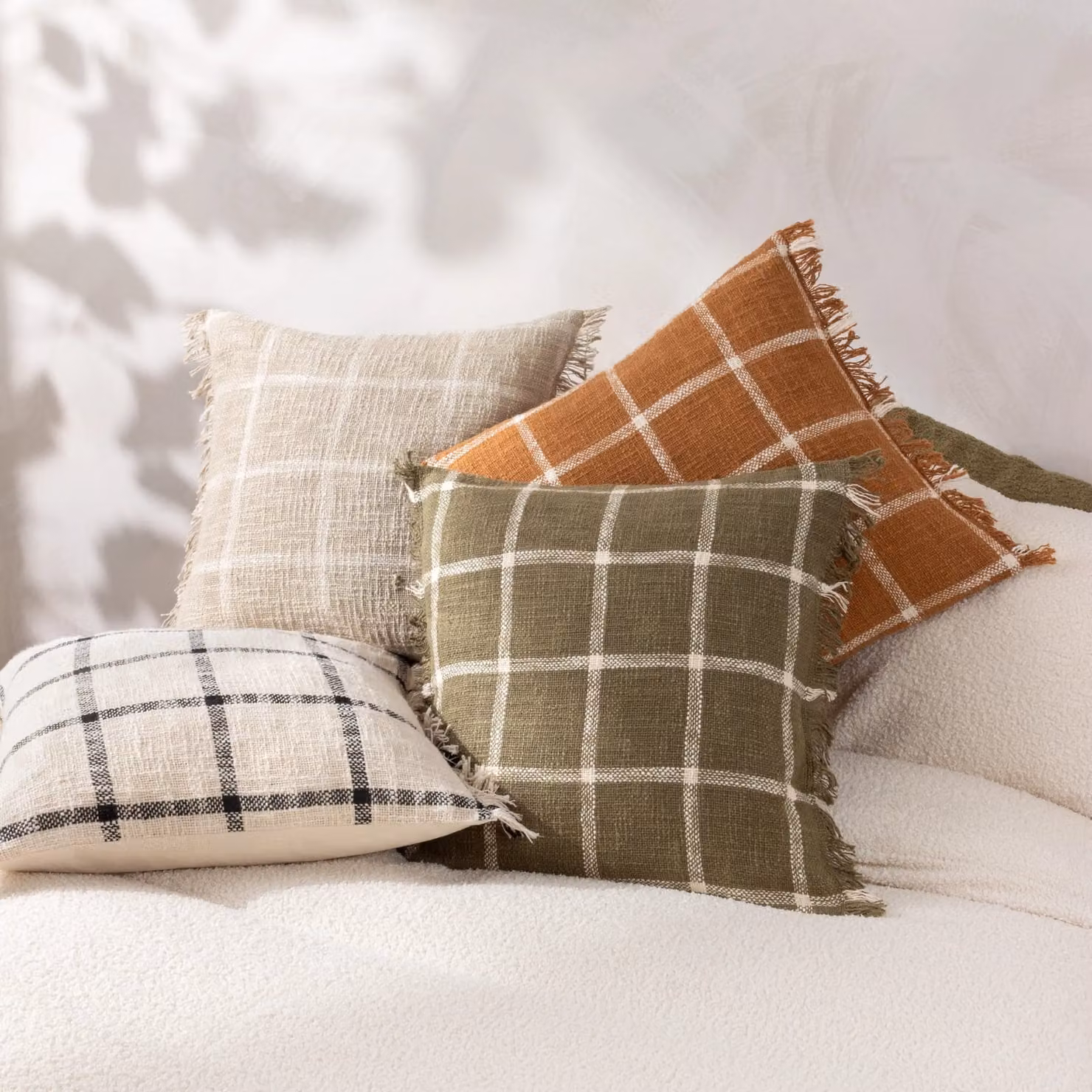 Yard Beni Checked Cotton Fringed Cushion in Orange and Beige, W/D/H: 45 x 45 x 45 cm – 4