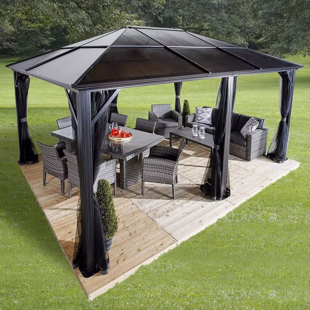Sojag Meridien Hip Roof Gazebo in Black with Aluminium and Polycarbonate Frame, W: 365 cm, D: 365 cm, H: 270 cm – 4