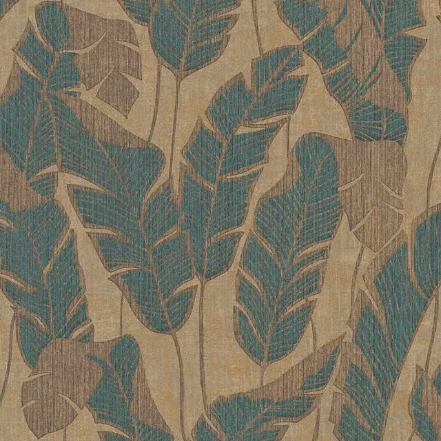 I Love Wallpaper Midnight Leaves Botanical Floral Wallpaper Sample in Petrol and Gold