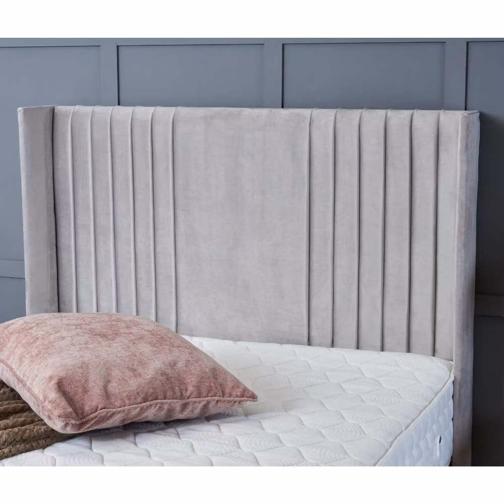 BSSPOKE Charlotte Ottoman Divan Bed with 54 inch Headboard and Mattress in Grey Plush Velvet, W/D/H: 180 x 200 cm – 2