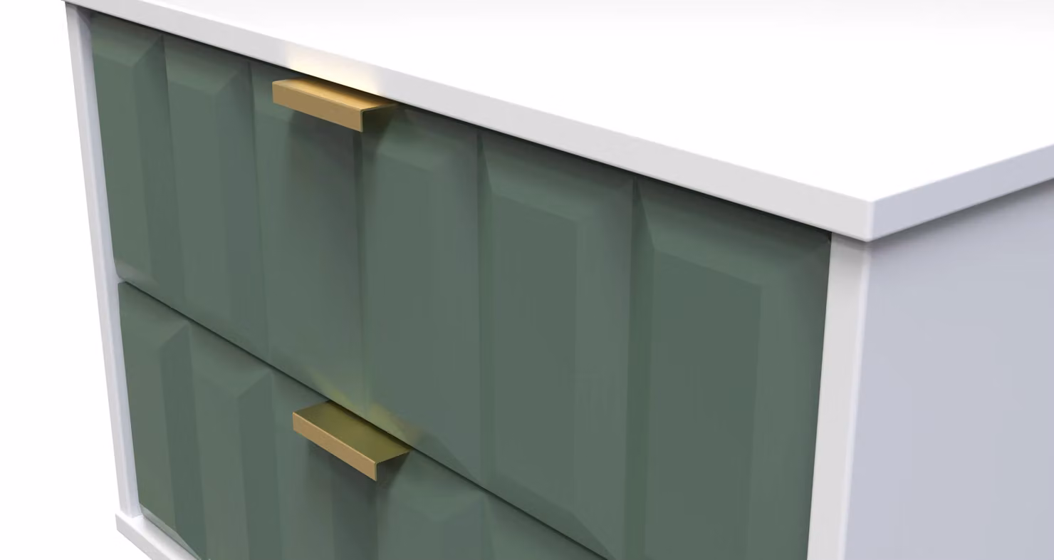 Ready Assembled 2 U Metro 2 Drawer Side Table in Green and Gold – 3