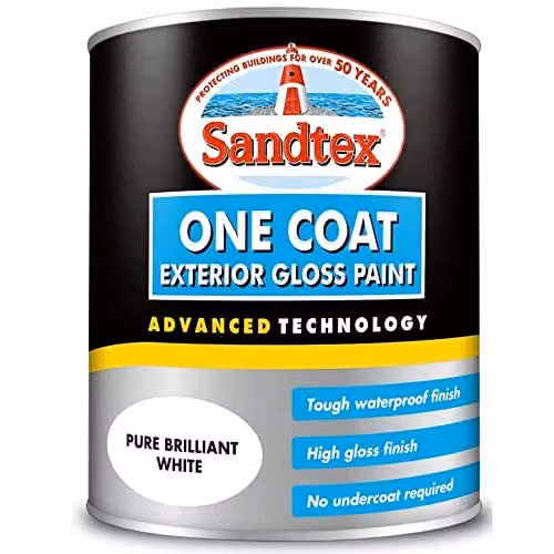 Sandtex One Coat Exterior Gloss Paint, White, 750ml