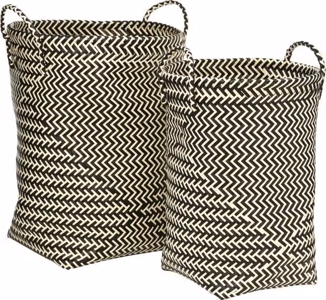 Orsina Black and White Woven Rattan Wicker Storage Basket with Handles – 1