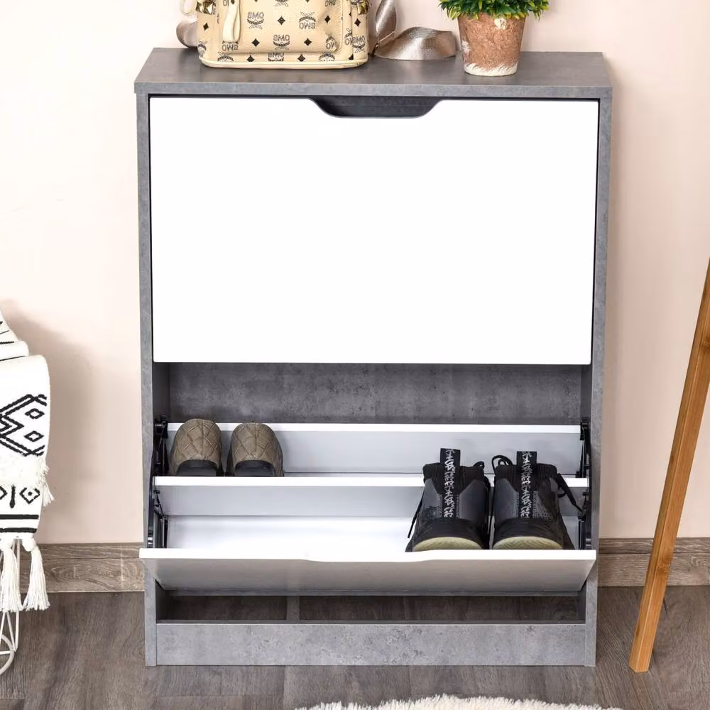 Wyld Haus Lohase Grey and White Modern Shoe Cabinet with Tilting Compartments and Internal Shelves, W/D/H: 81 x 26 x 62.5 cm – 4