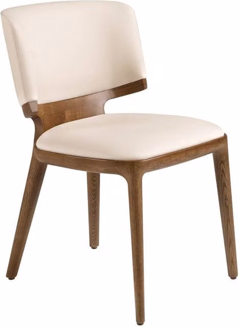 Angel Cerda Cream Leatherette Dining Chair with Walnut Legs