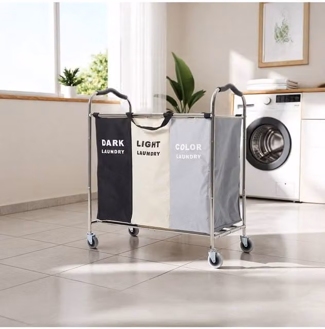 Garden Sanctuary 240L 3-Section Fabric Laundry Basket on Wheels in Grey – 1