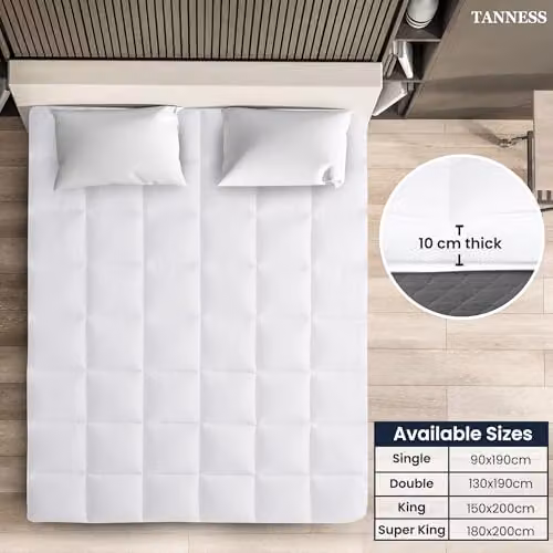 Tanness King Size Mattress Topper, 10 cm Thick, Soft Quilted Microfiber, Grey or White – 8