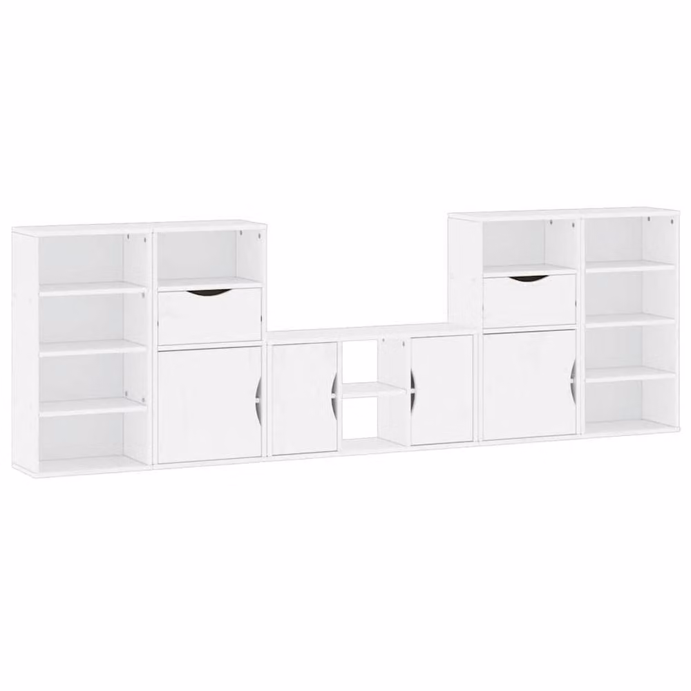 Berkfield Home ODDA 5 Piece White Solid Wood Pine TV Unit with Storage – 2