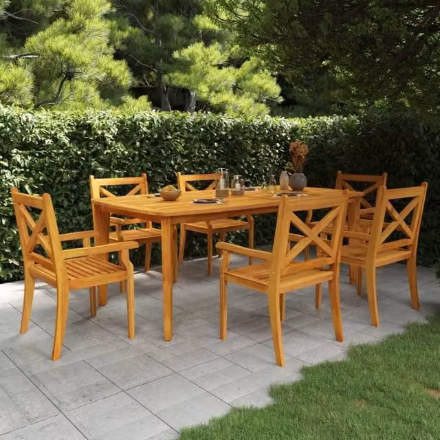 Berkfield Home 7 Piece Rustic Acacia Wood Garden Dining Set in Brown – 1