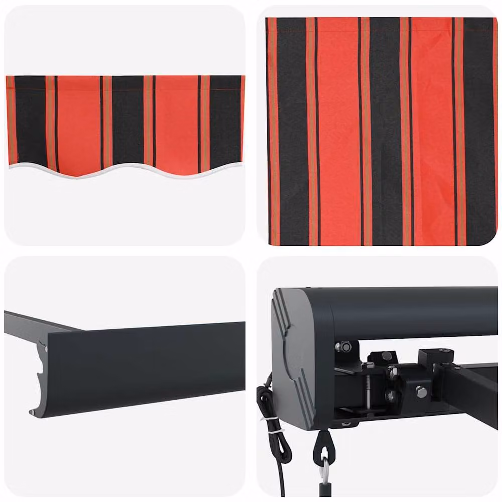 Berkfield Home Manual Retractable Wall-Mounted Awning with LED in Orange and Brown, W: 350 cm, D: 250 cm – 6