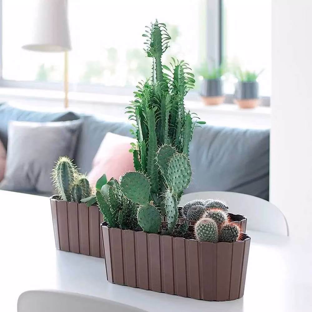 FLAVORA Grey Plastic Plant Pot Trough Planter Tub – 4