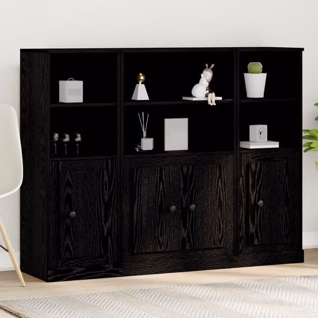 Berkfield Home Modern Black Oak Highboard with Hinged Doors and Internal Shelves, W/D/H: 132.5 x 35.5 x 103.5 cm – 1