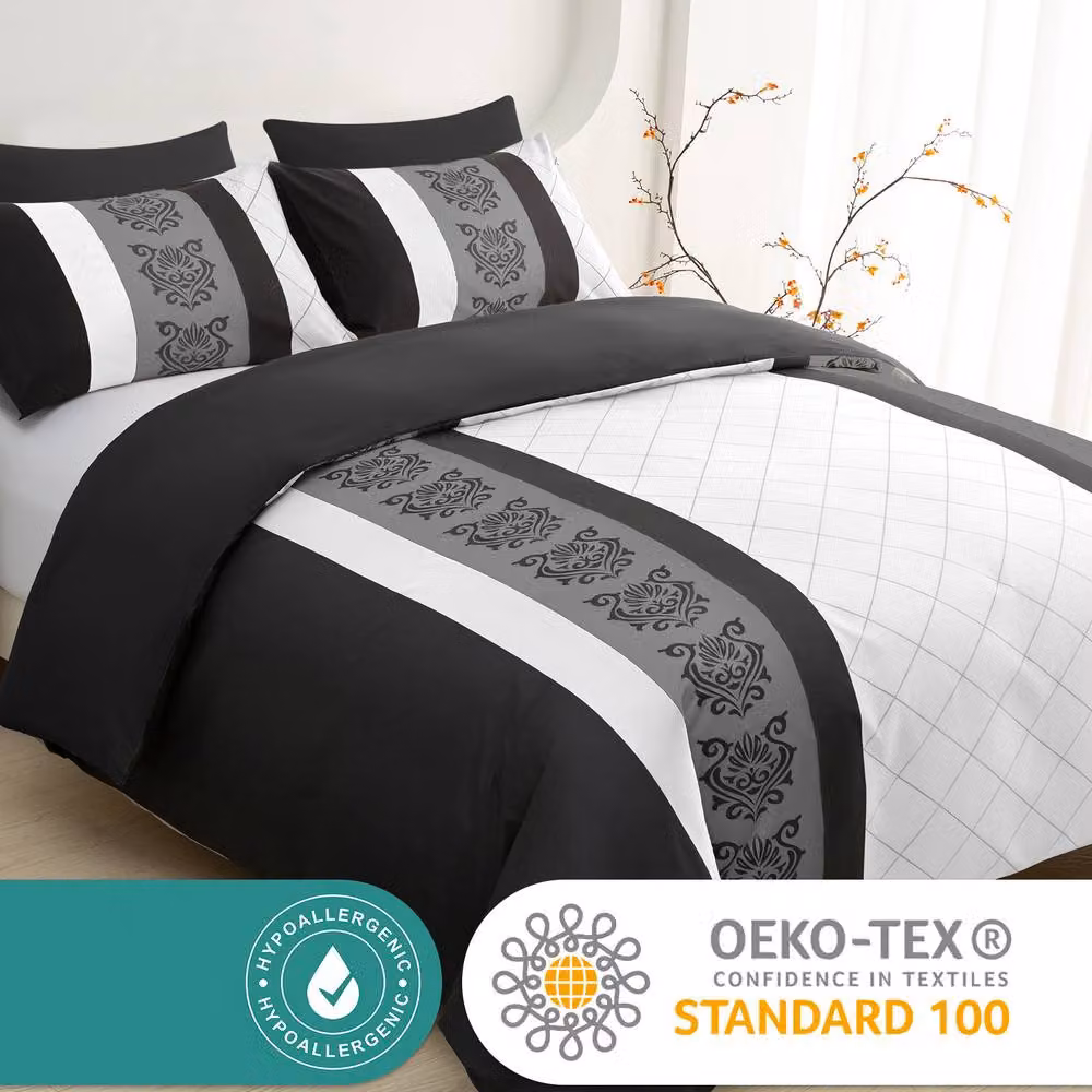 Grace Double Brushed Microfibre Double Duvet Cover and Pillowcase Set in Black, Single Size 140 x 200 cm – 3