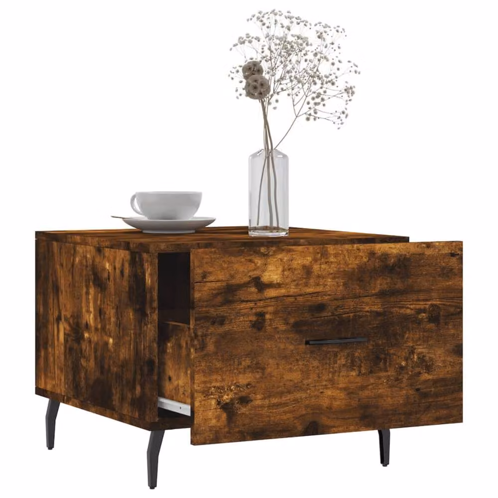 Berkfield Home Set of 2 Smoked Oak Decorative Coffee Tables, Brown, W/D/H: 50 x 50 x 40 cm – 3