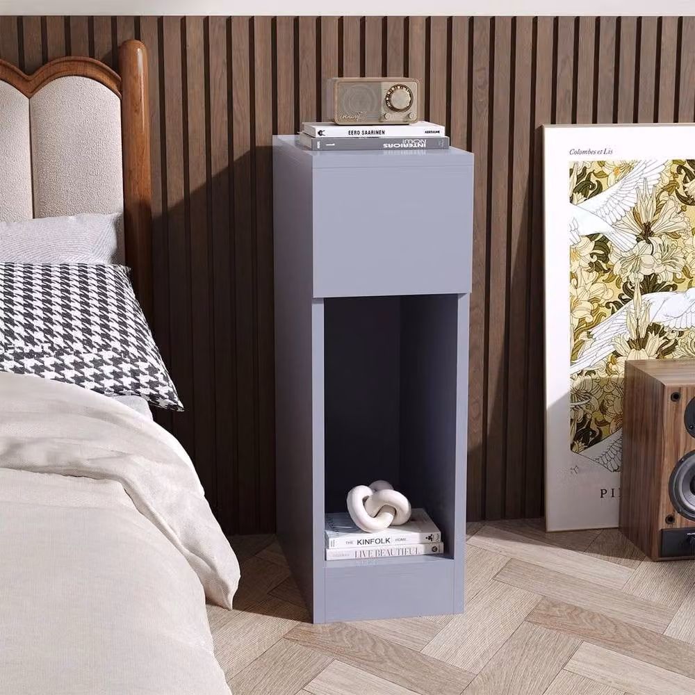 FORGEVIO Grey Small Narrow Bedside Table – 2