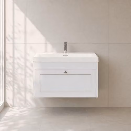Balterley Wall Hung Single Drawer Vanity Unit with Thin Edge Basin and Handle, White, W/D/H: 80.0 x 45.3 x 43.1 cm – 2