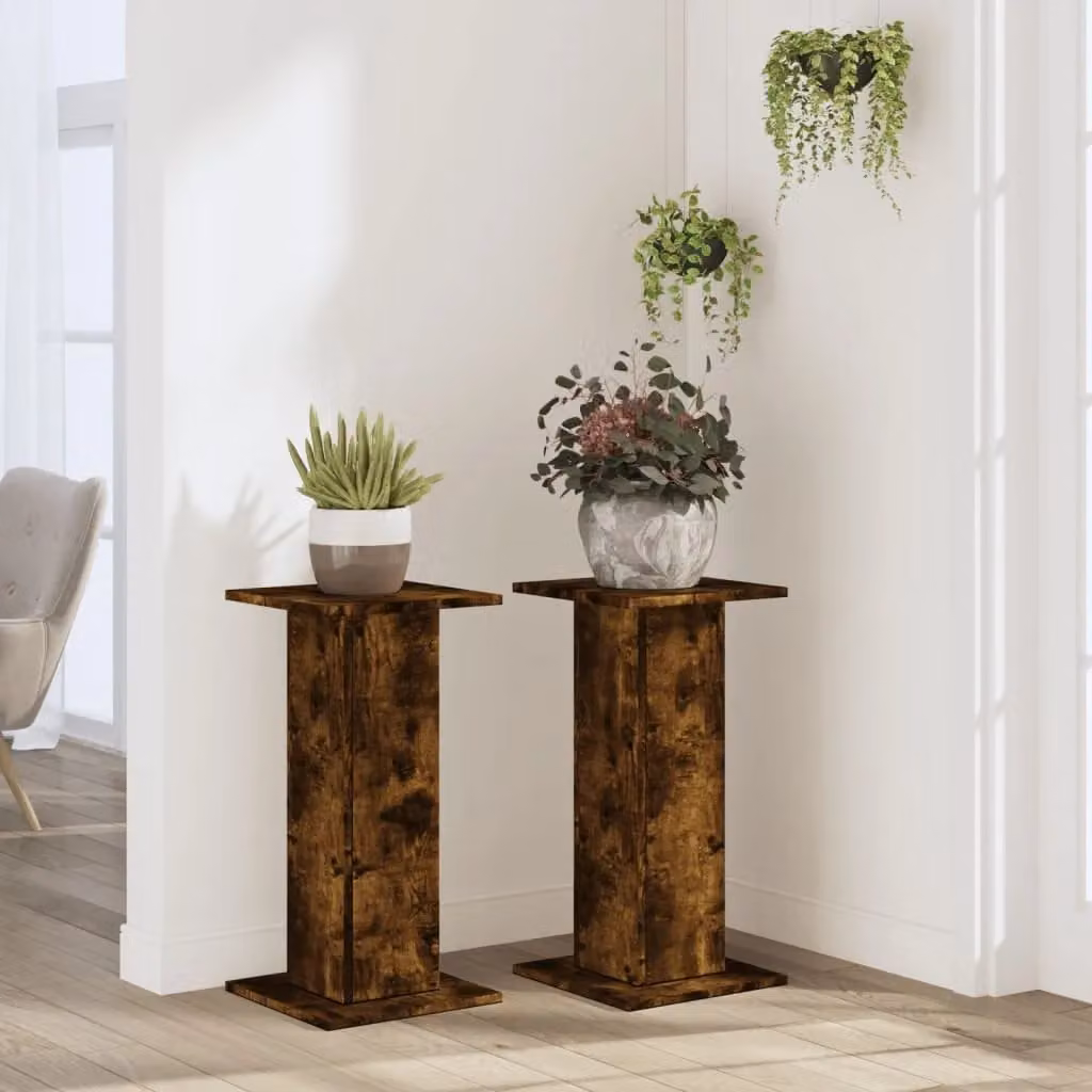 Berkfield Home Set of 2 Smoked Oak Plant Stands in Brown, W/D/H: 30 x 30 x 60 cm – 3