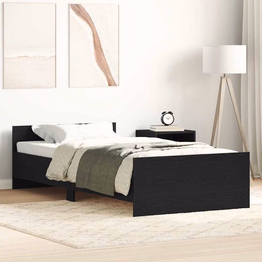Berkfield Home Bed Frame in Black Oak, Engineered Wood, W/D/H: 100 x 200 x 40 cm – 2