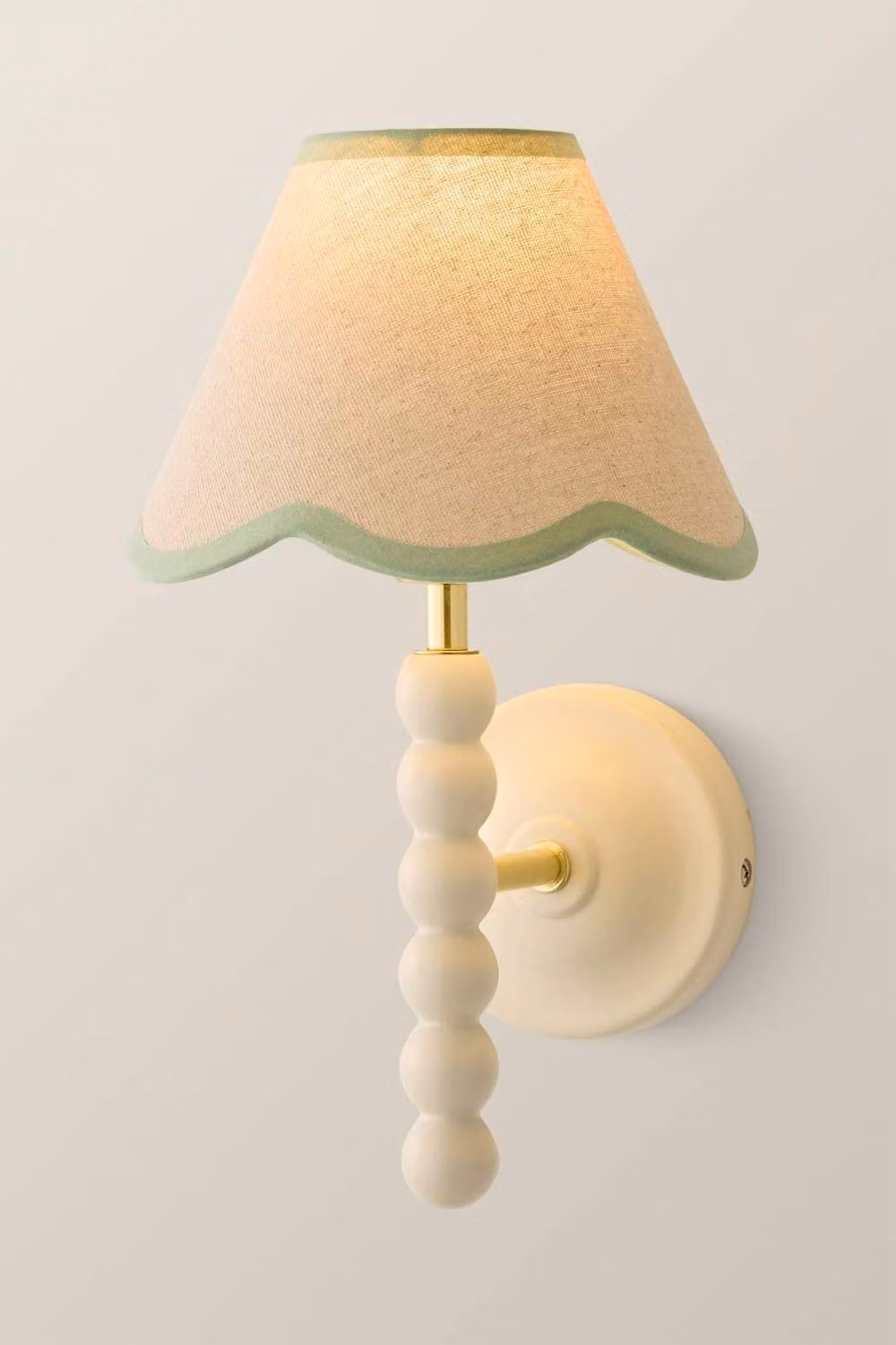 ValueLights Bobbins Cream Bobble Wall Light with Green Trim Linen Fabric Shade – 2
