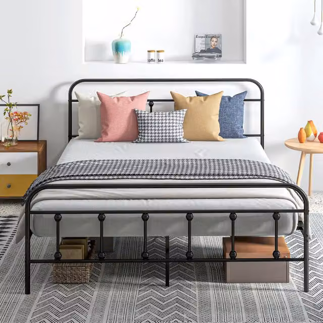 HOMCOM Minimalist Metal Platform Bed Frame in Black, W/D/H: 90 x 190 cm