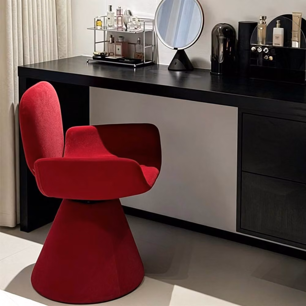 STILVORA Modern Red Velvet Rotatable Dressing Stool with Upholstered Frame – 7