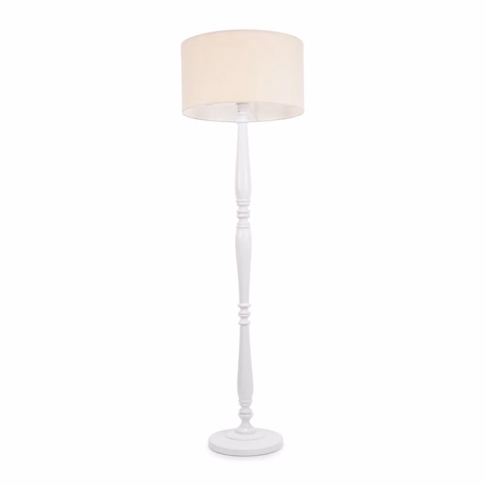ValueLights Victoria White Wood Traditional Stem Floor Lamp with Beige Fabric Cylinder Shade – 2