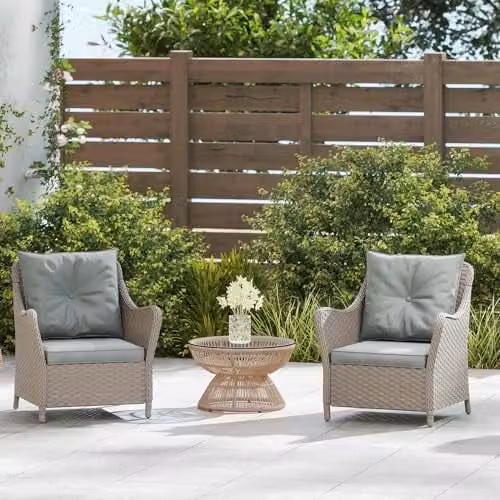 Outsunny Set of 2 Rattan Garden Chairs with Cushions in Grey – 6