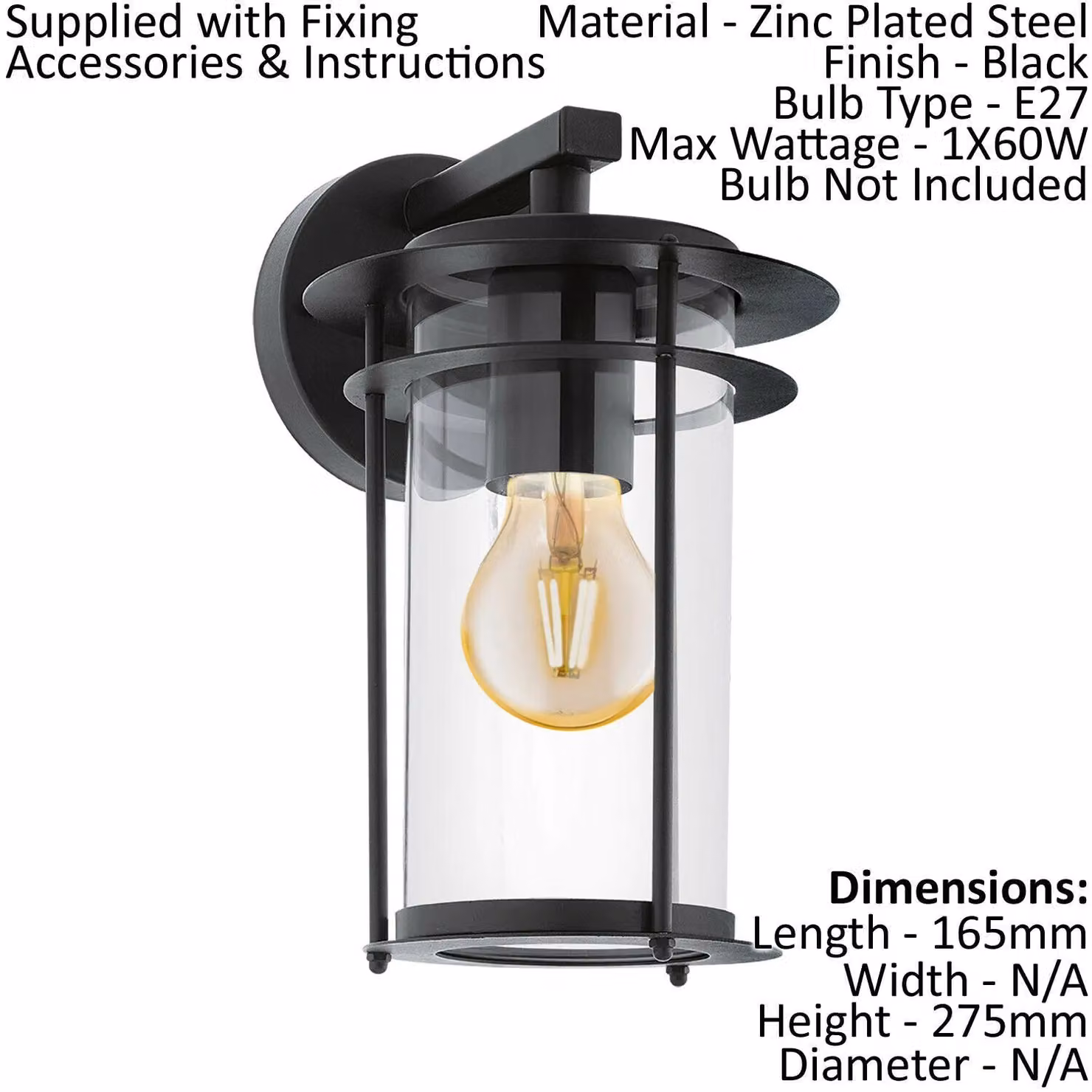 Loops 2 Pack Black Dome Outdoor Wall Light IP44 Metal Down Shade for E27 60W Bulbs – 2