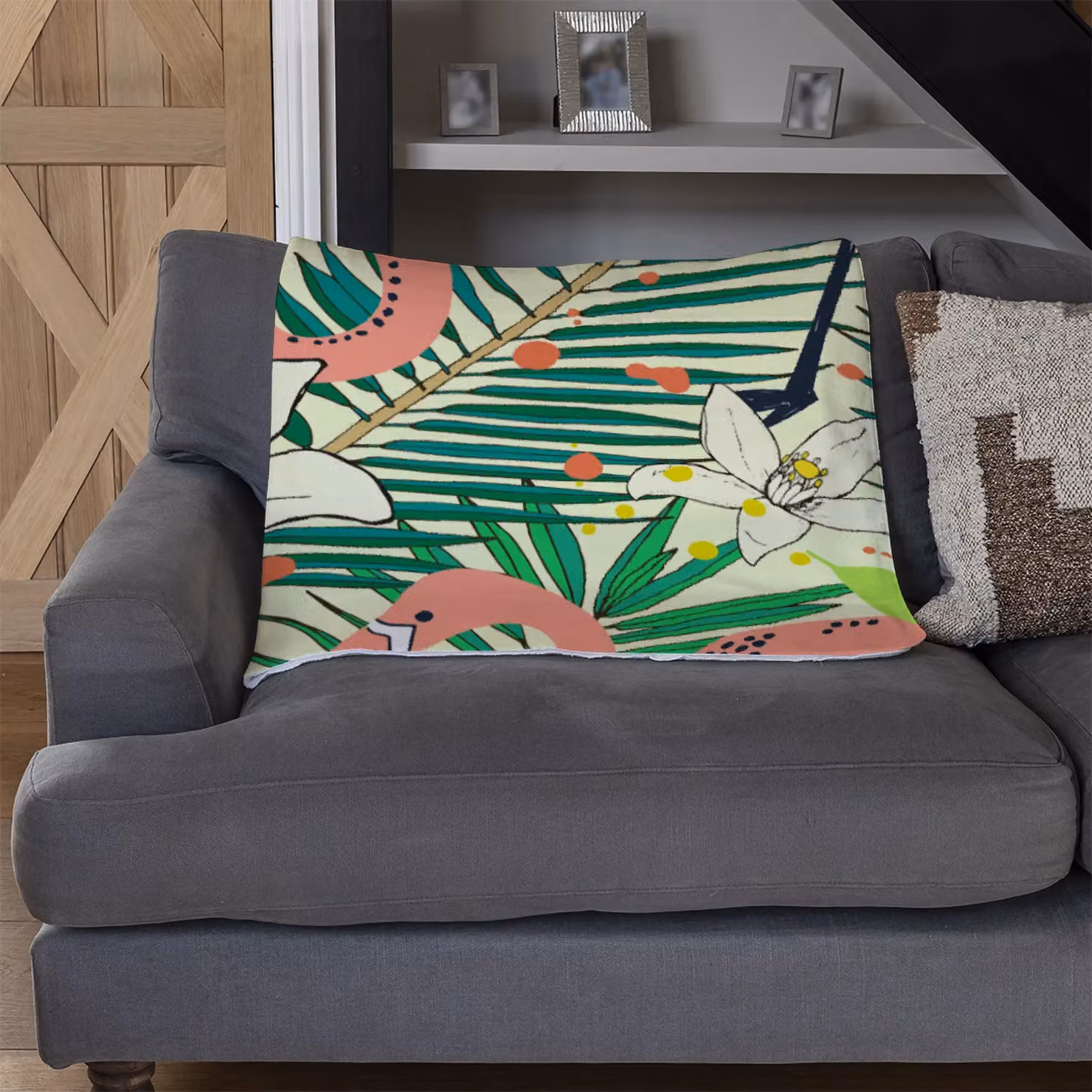 Benjamin Tate Design Floral Fleece Blanket in Green, Sand and Multicolour, W/D/H: 120 x 150 x 150 cm – 3