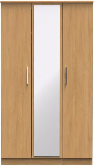 2 U Windsor Ready Assembled Tall Triple Mirror Wardrobe in Light Brown