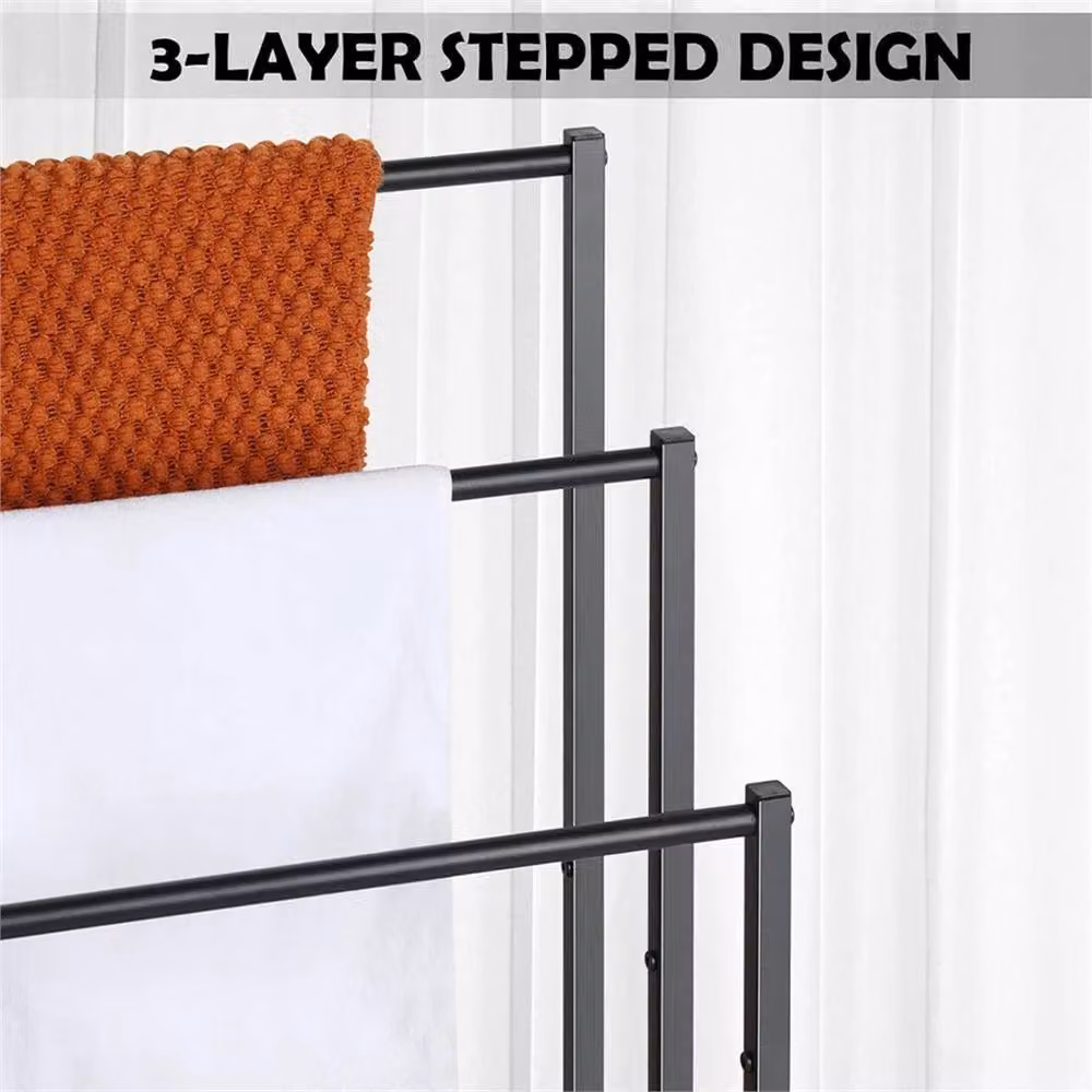 Nordara Black 3 Tier Freestanding Metal Towel Rail Stand Unit H 86.0 x W 44.0 x D 21.0 cm – 3