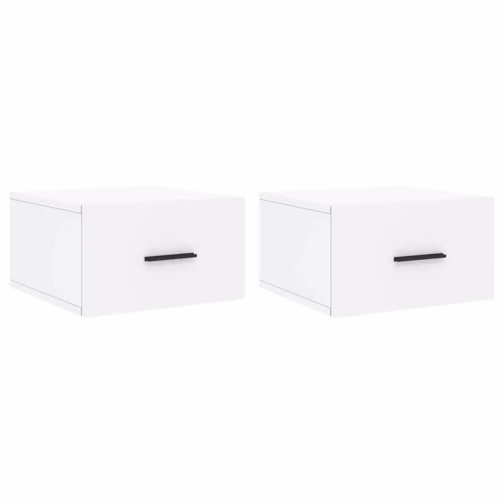 Berkfield Home Wall-mounted Bedside Cabinets, 2 Pack, White, W/D/H: 35 x 35 x 20 cm