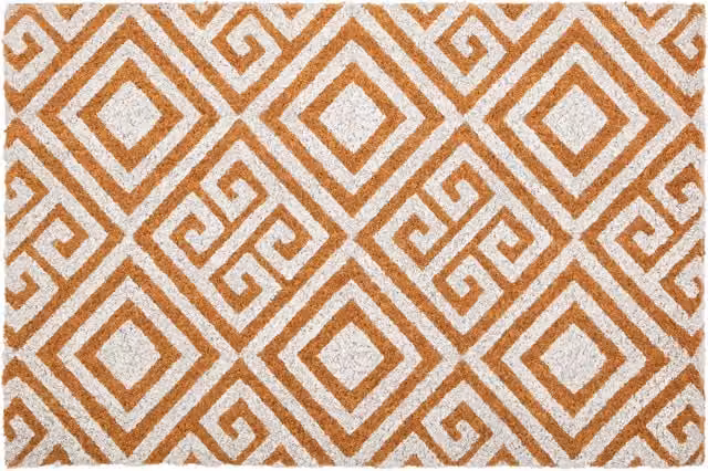 Orsina Filta Blue and White Geometric Coir Doormat in Brown