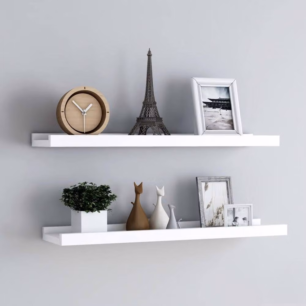 Berkfield Home Picture Frame Ledge Shelves, 2 Pack, White, W: 80 cm, D: 9 cm, H: 3 cm – 2
