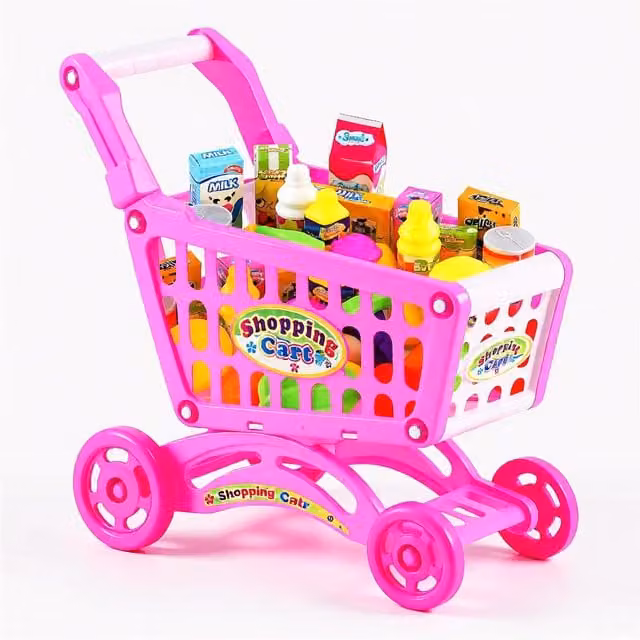 The Magic Toy Shop Kids Shopping Trolley Toy with Accessories in Pink