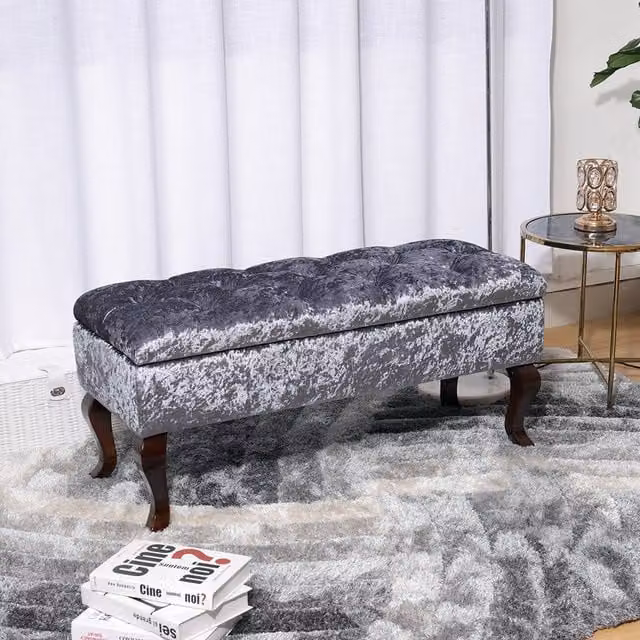 Livingandhome Modern Grey Upholstered Rectangle Storage Ottoman with Rubberwood Frame