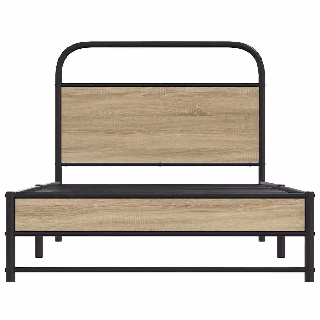 Berkfield Home Bed Frame in Smoked Oak and Brown Engineered Wood and Metal, W/D/H: 100 x 190 cm – 3