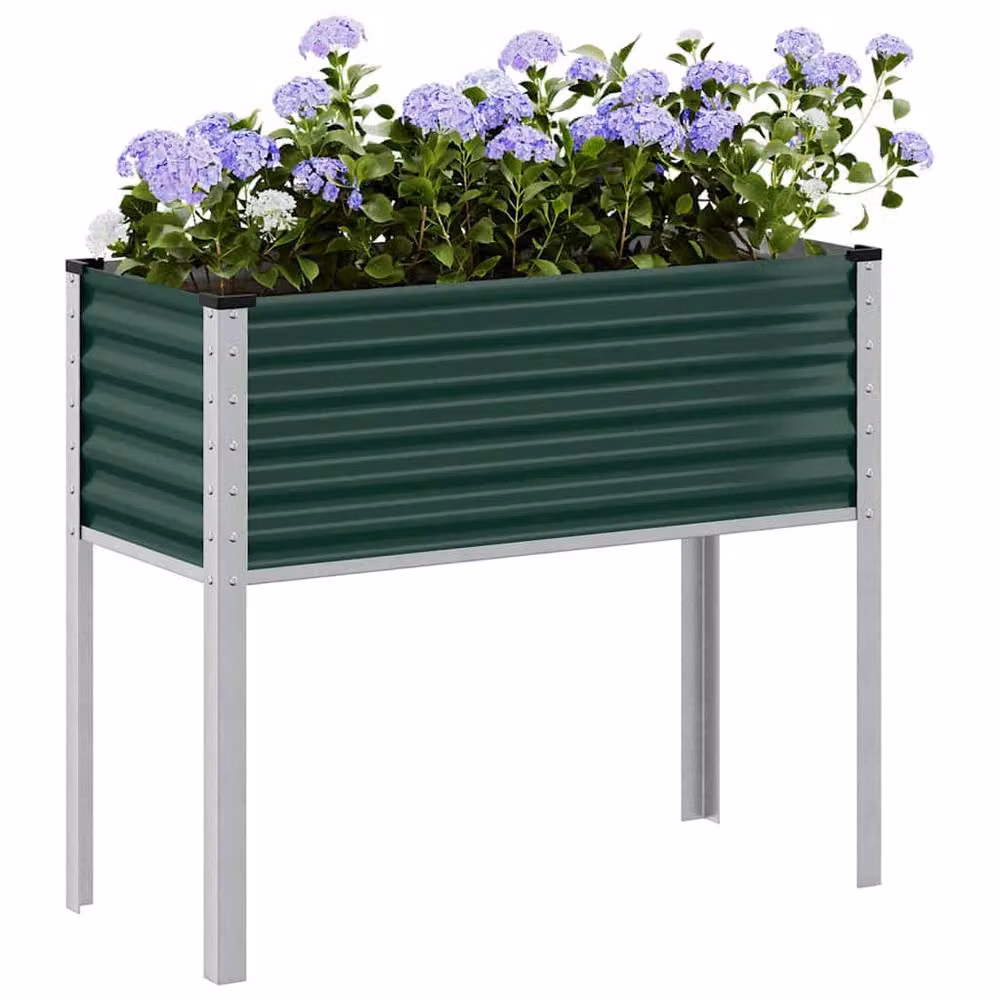 Berkfield Home Green Steel Garden Planter Tub, W: 100 cm, D: 41 cm, H: 90 cm – 2