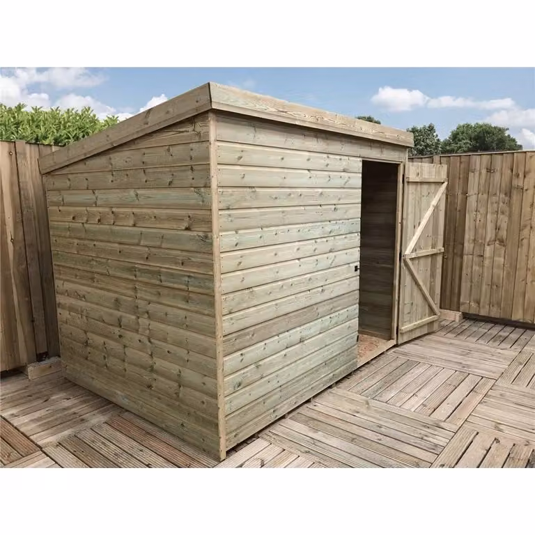 Marlborough Pressure Treated Pent Garden Shed with Single Door in Natural