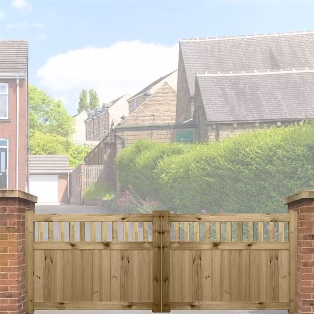 Premier Garden Supplies URBAN Interlocked Tongue Groove Double Driveway Gate with Picket Pale Top, Pressure Treated, W: 300 cm, H: 120 cm