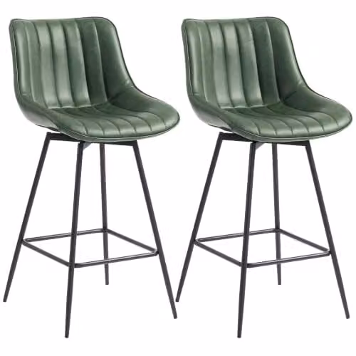 HOMCOM Set of 2 Modern Swivel Bar Stools with Backrest in Dark Green PU Leather – 1