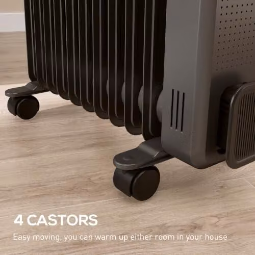 HOMCOM 2500W Oil Filled Radiator Portable Electric Heater in Grey with Thermostat and Overheat Protection – 7