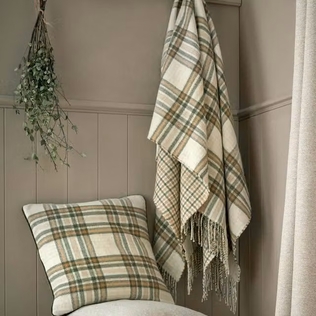 Laura Ashley Padbury Check Reversible Double Face Throw, Green, W: 150 cm, L: 200 cm